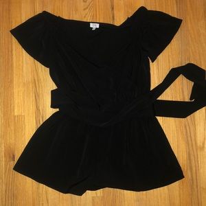Black off the shoulder romper with belt